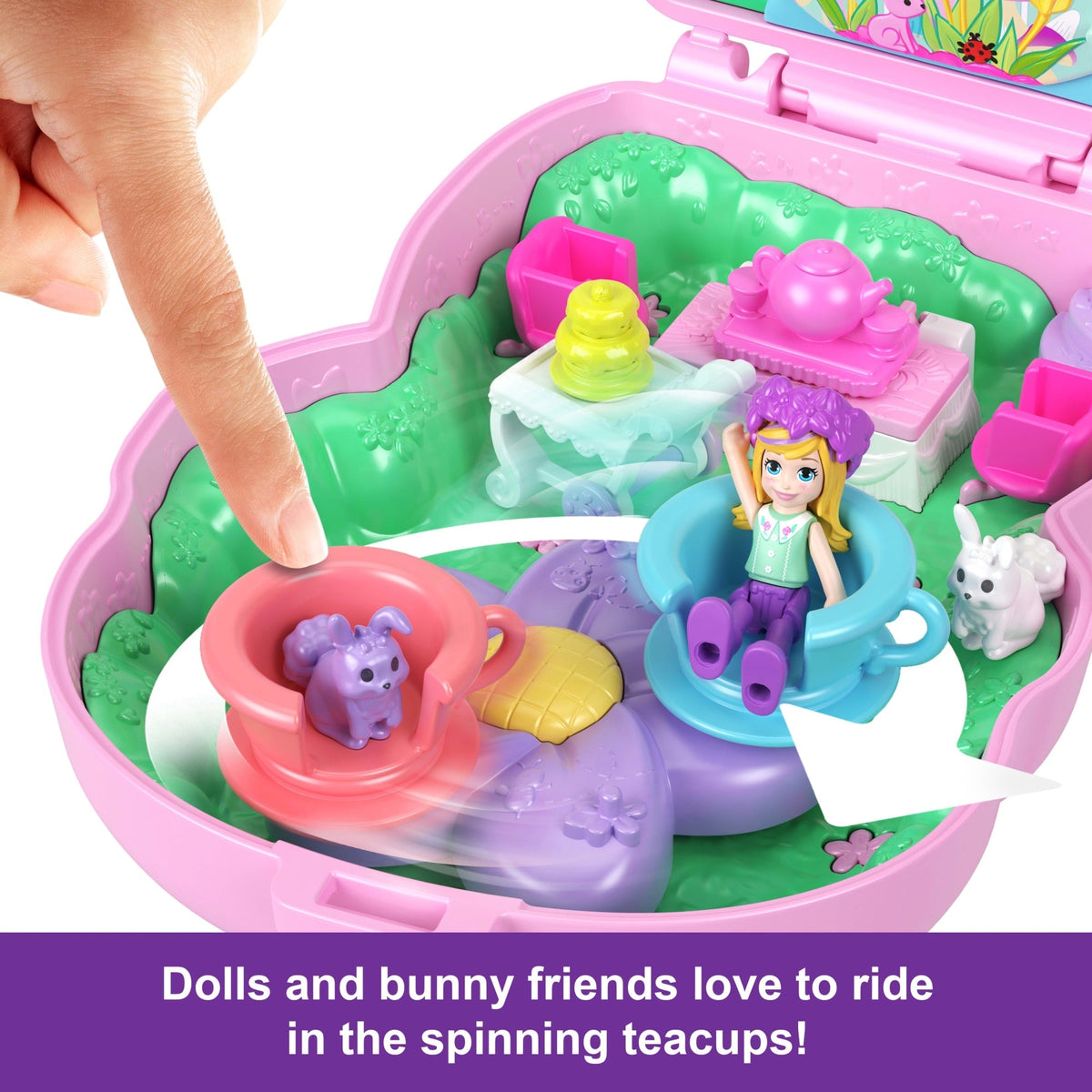 Polly Pocket Tea Party Bunny Compact Playset With 1 Micro Doll And Pet Bunnies, Travel Toy With Styling Accessories