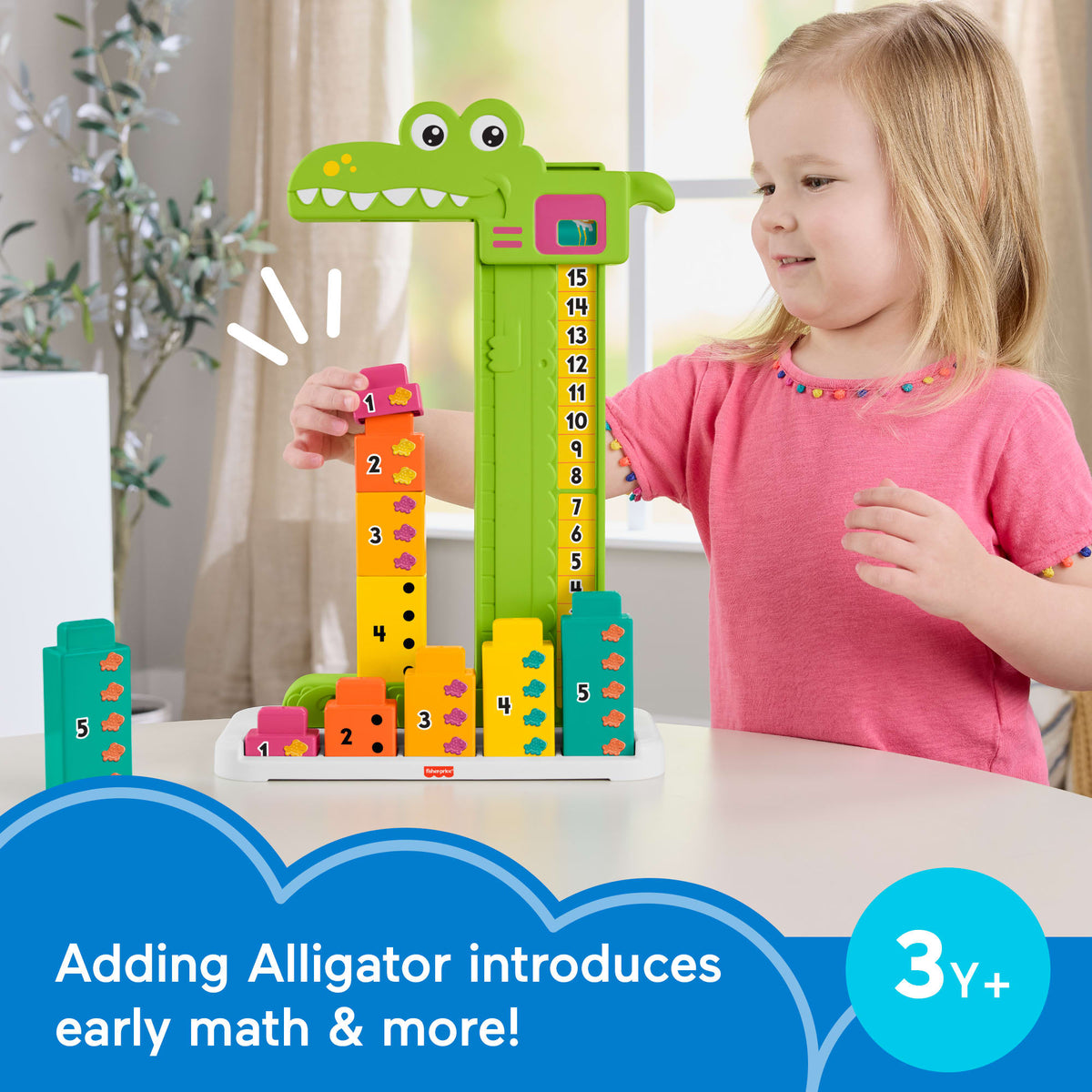 Fisher-Price Adding Alligator Educational Toy With 10 Stacking Blocks For Preschool Kids