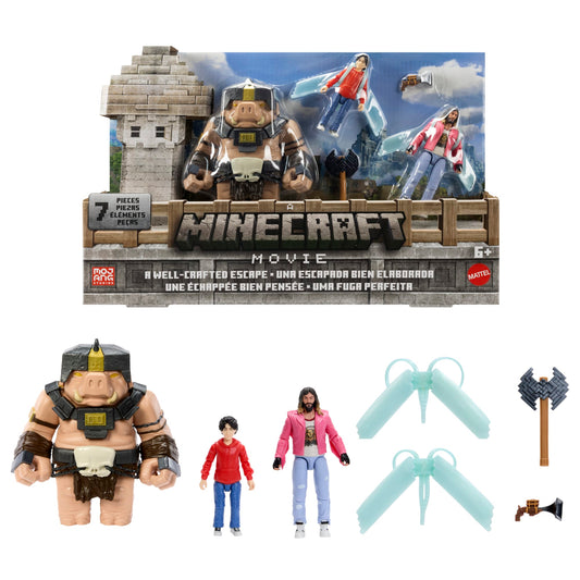 Minecraft A Well-Crafted Escape Figure Pack With 3 Action Figures & 4 Accessories inspired By The Movie