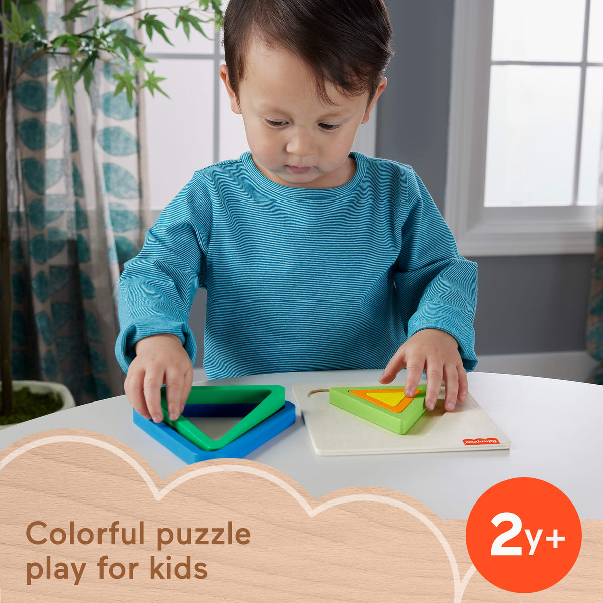 Fisher-Price Wooden Mini Rainbow Jigsaw Puzzle Triangle For Toddlers & Kids, 5 Wood Pieces