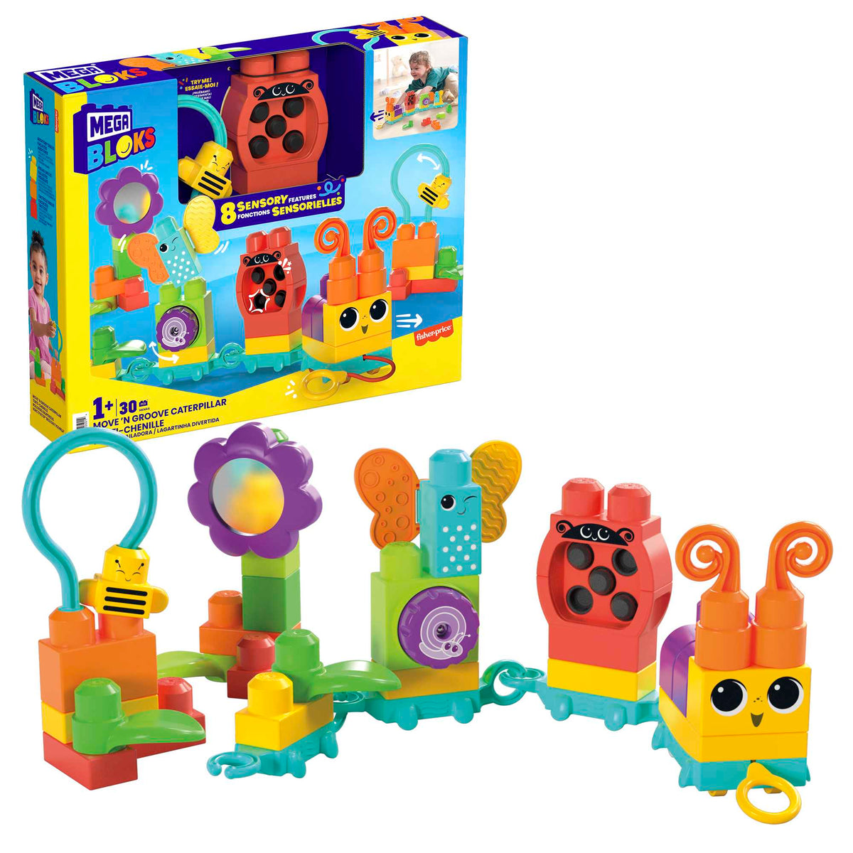 MEGA Bloks Move N Groove Caterpillar Sensory Building Toys For Toddlers 1-3 (30 Pcs)