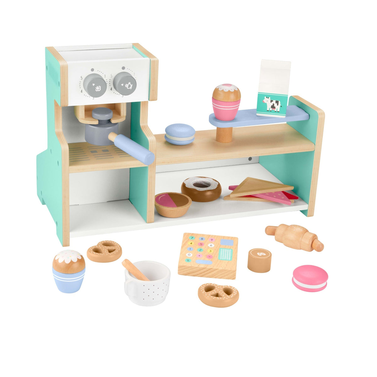 Fisher-Price Wooden Coffee Shop Set For Preschool Pretend Play, 20 Wood Pieces