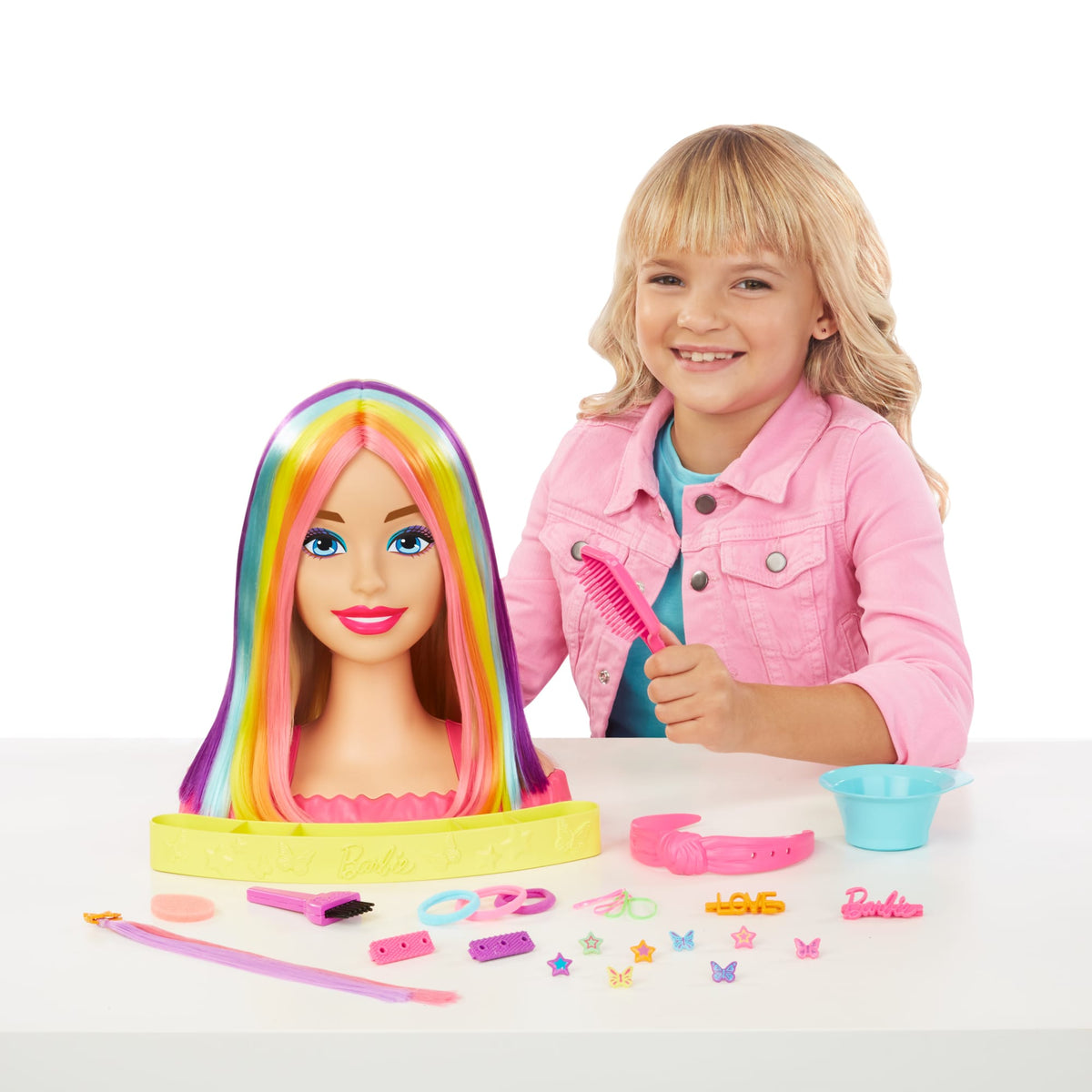 Barbie Deluxe Styling Head, Barbie Totally Hair, Blonde Rainbow Hair