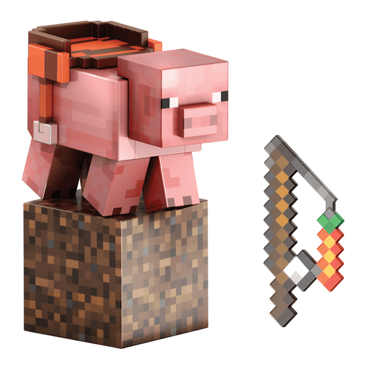 Minecraft Diamond Level Pig Action Figure, 4 Accessories, 5.5-in Collector Scale