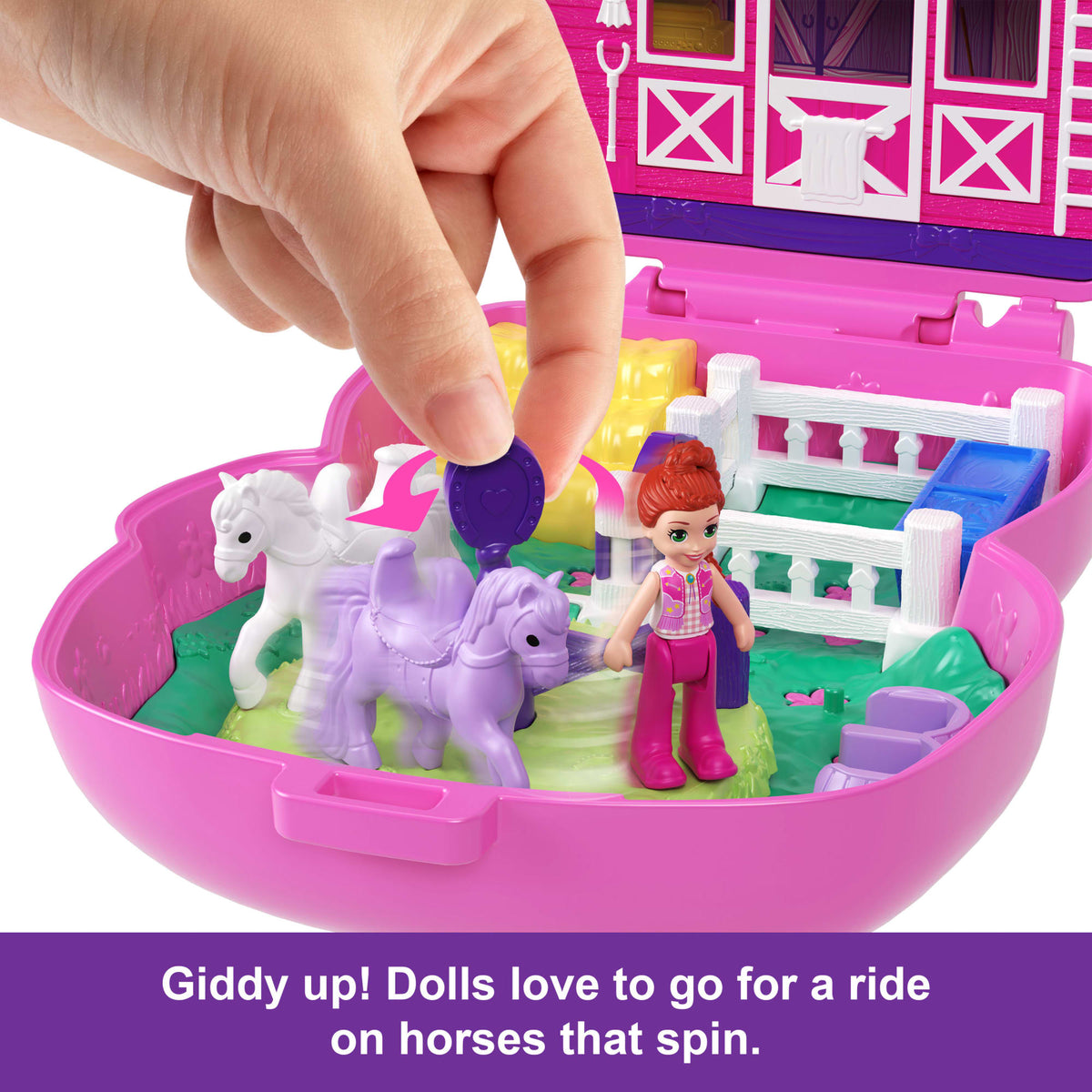 Polly Pocket Pony Rodeo Compact Playset With 1 Micro Doll And Pet Horses, Travel Toy With Food & Styling Accessories