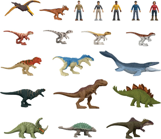 Jurassic World Minis Multipack Of AuThentic Dinosaur Figures, 20 Small Dino & Human Toys