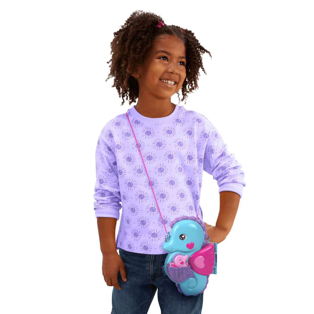 Polly Pocket Daddy & Me Seahorse Purse With 2 Micro Dolls, Pets & 13 Accessories, 2-in-1 Purse & Toy, Starring Shani