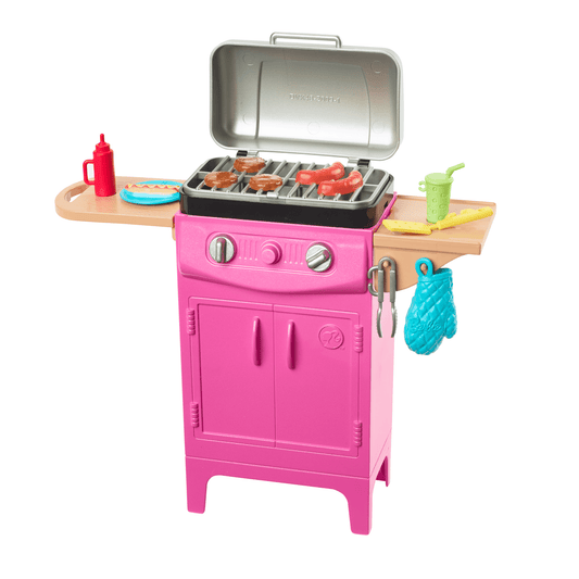 Barbie World Toy BBQ Grill Playset With 7 Dollhouse Accessories Including Grill With Working Lid & Food
