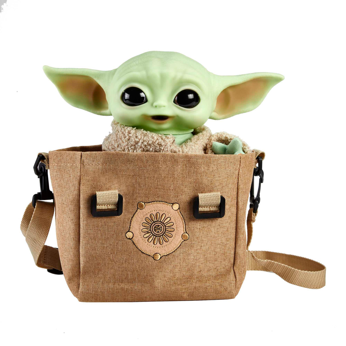 Star Wars The Mandalorian Figurine Peluche L’enfant Sonore et Son Sac