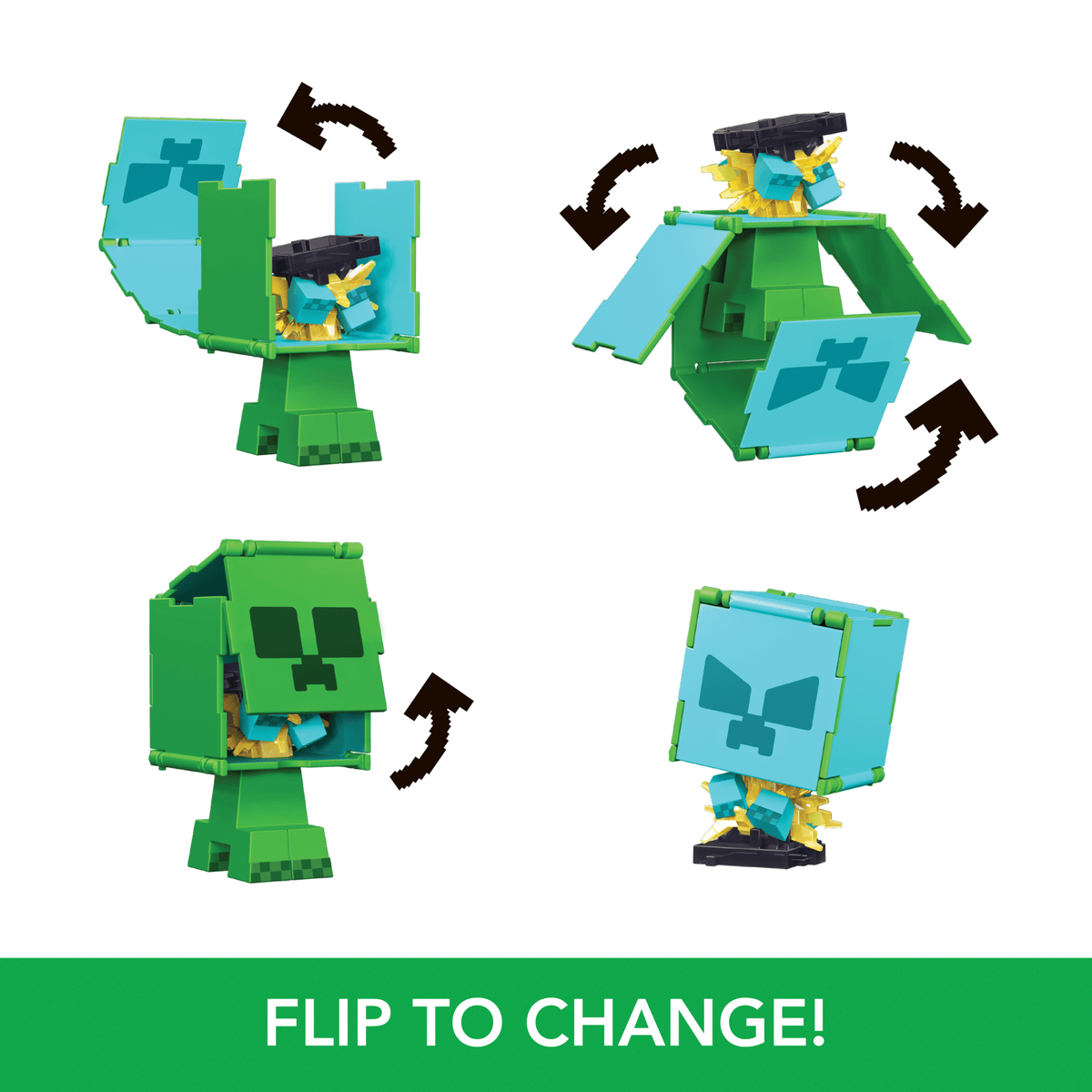 Minecraft Flippin’ Figs Figures Collection, 2-in-1 Fidget Play, 3.75-in Scale & Pixelated Design (Characters May Vary)