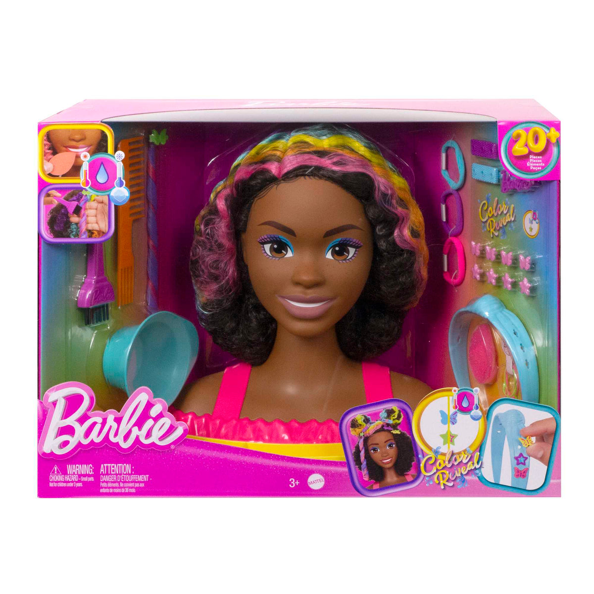 Barbie Deluxe Styling Head, Barbie Totally Hair, Curly Brown Rainbow Hair