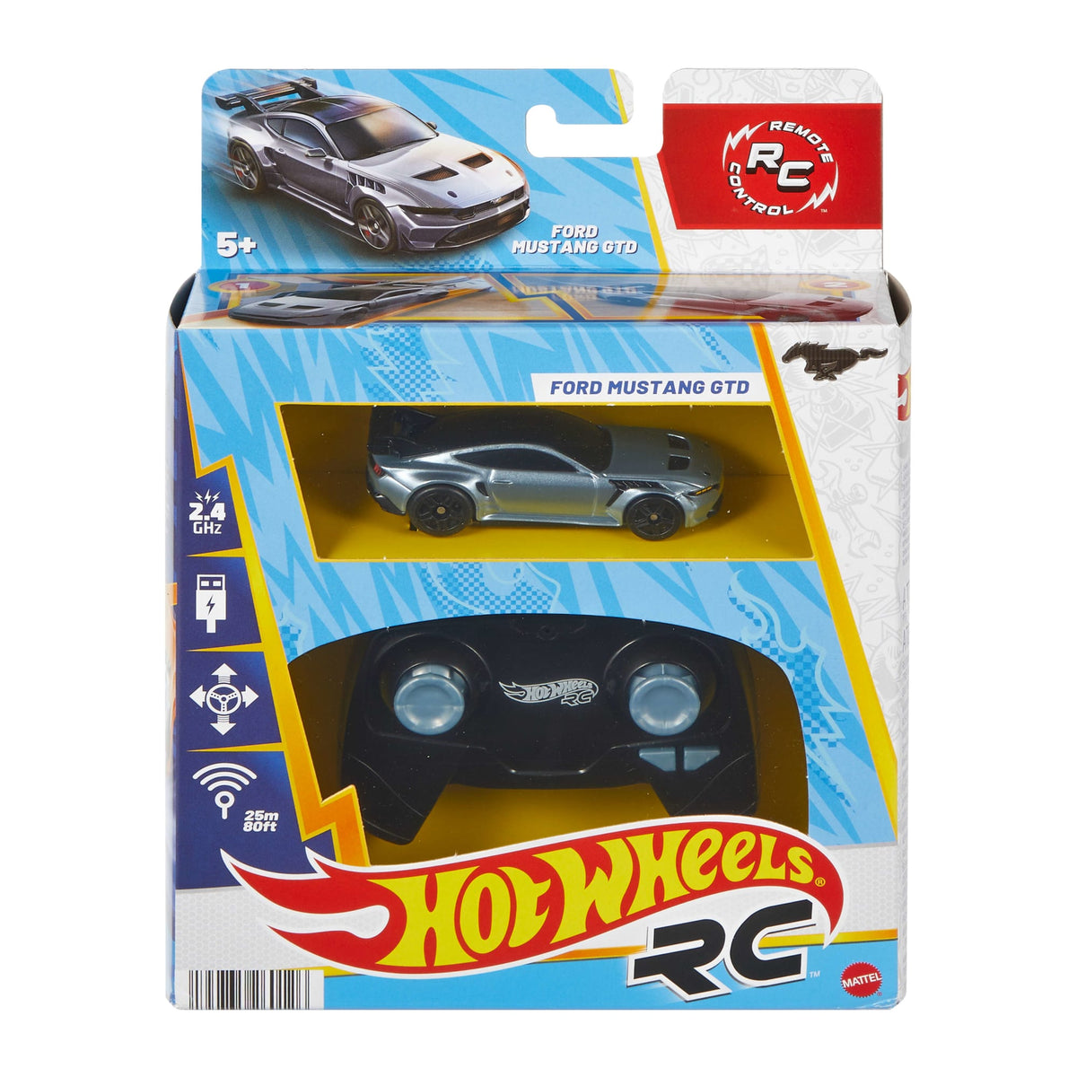 Hot Wheels RC 1:64 Scale Ford Mustang Gtd, Battery-Powered Remote-Control Toy Car