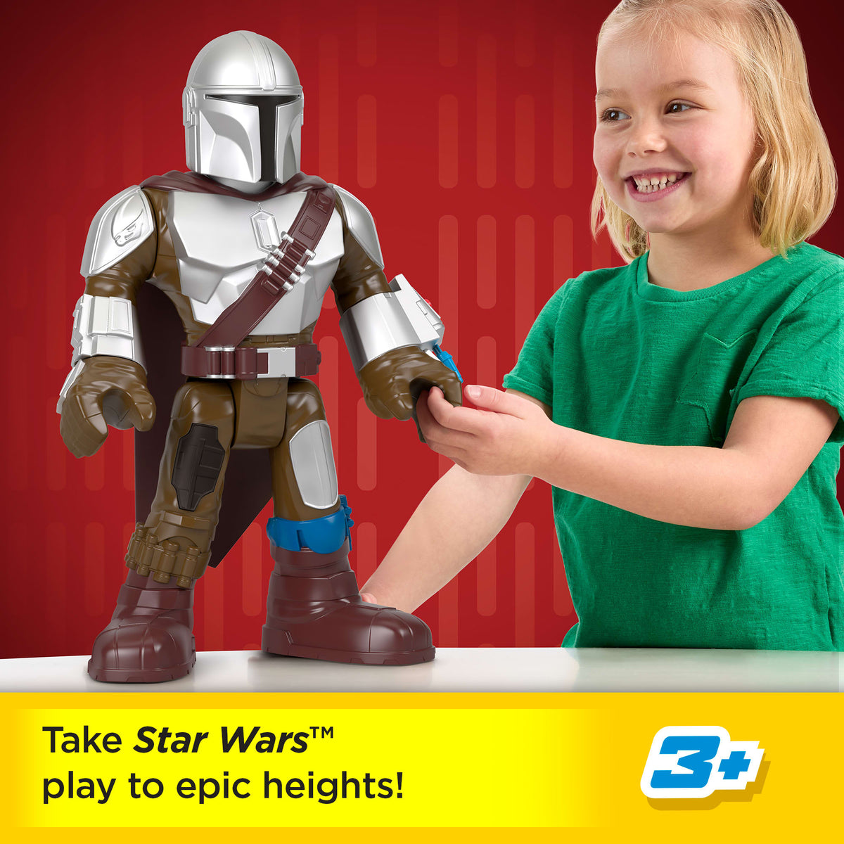 Imaginext Star Wars The Mandalorian Xxl Figure, 16+ Inch Tall Poseable Toy With Launcher