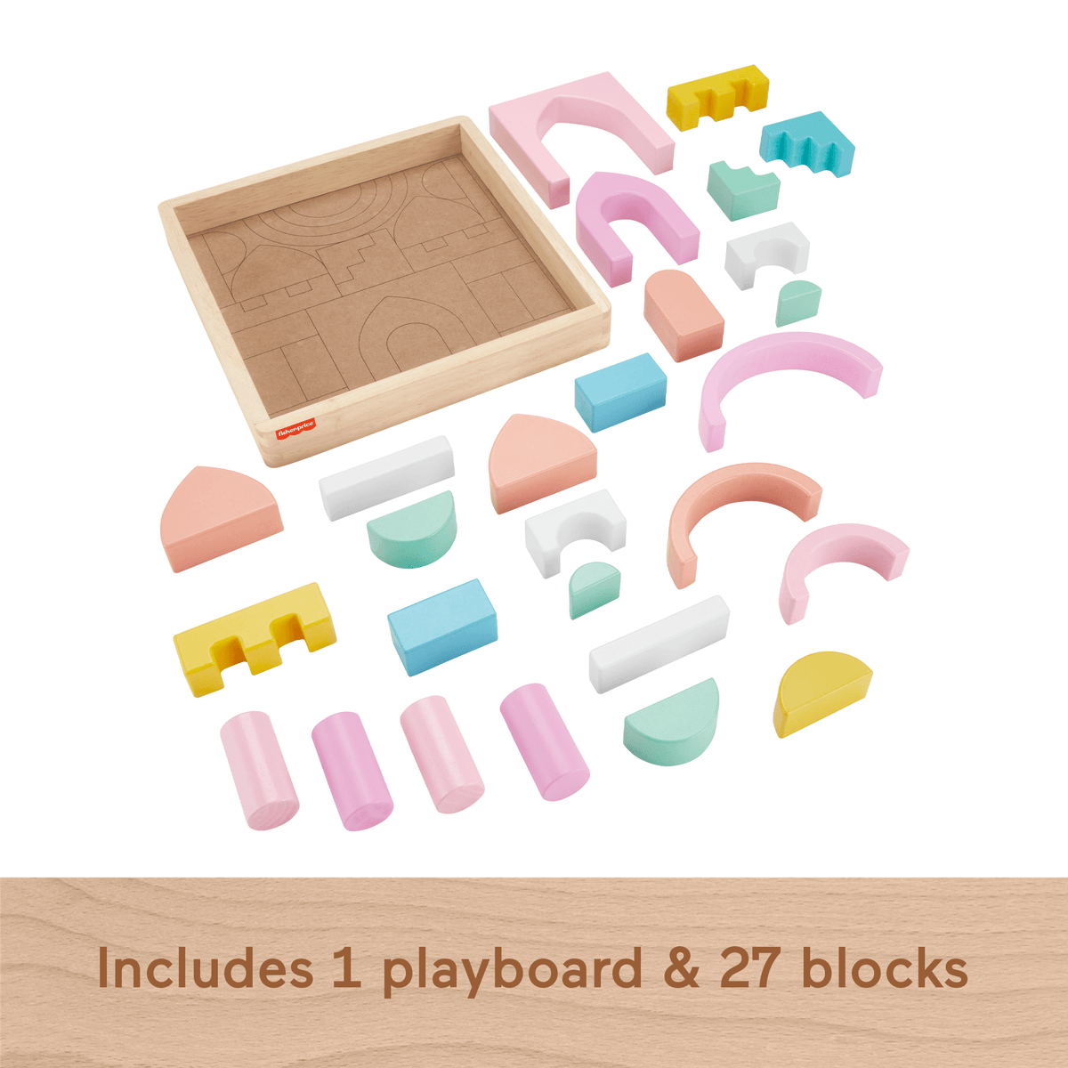 Fisher-Price Wood Toddler Toy Castle Block Set, 28 Wooden Pieces For Stacking Developmental Play Preschool Kids Ages 2+ Years