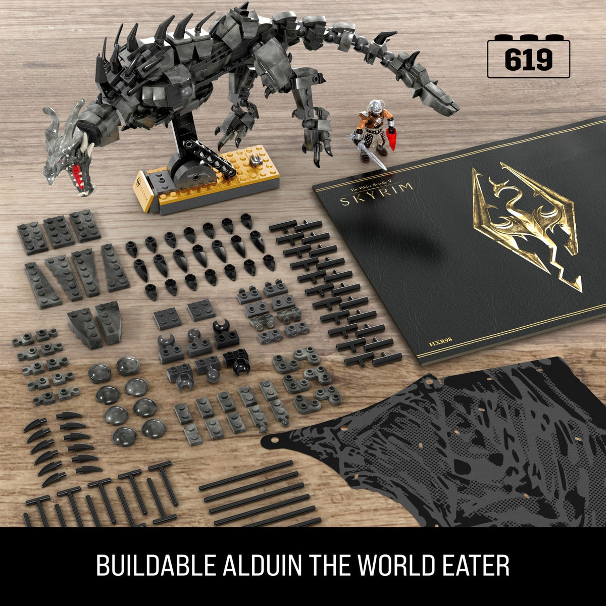 MEGA Skyrim Alduin The World Waster Building Kit With Action Figure (619 Pieces) For Collectors