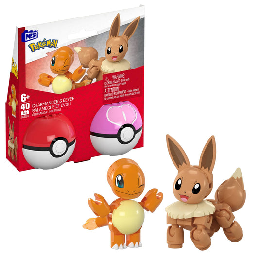 MEGA Pokémon Poké Ball 2-Pack Building Toy Kits With 2 Action Figures (40 Pieces) For Kids