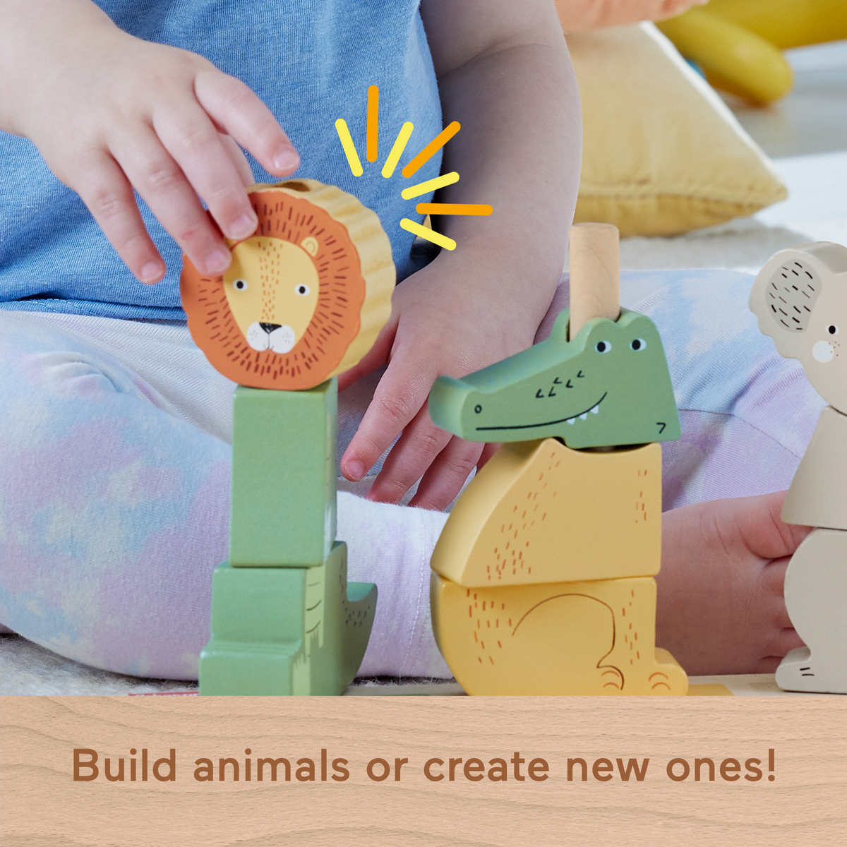 Fisher-Price Wooden Stack & Sort Animals Baby & Toddler Toy, 10 Wood Pieces