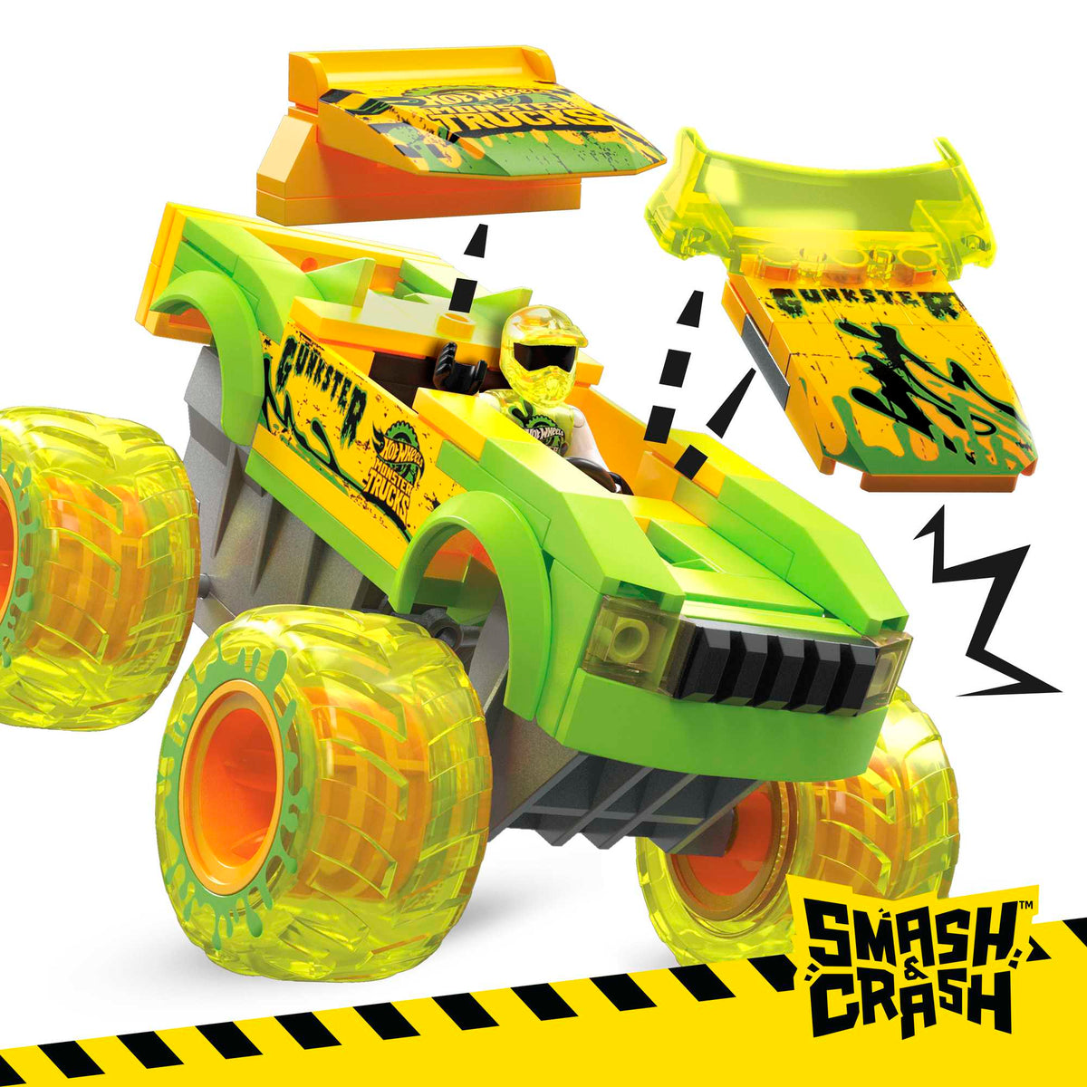 MEGA Hot Wheels Smash & Crash Gunkster Monster Truck Building Toy With 1 Figure (84 Pieces)